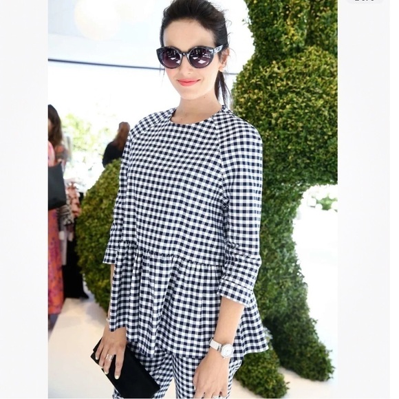 Victoria Beckham for Target Black and White Gingham Twill Peplum blouse Medium - Picture 1 of 11